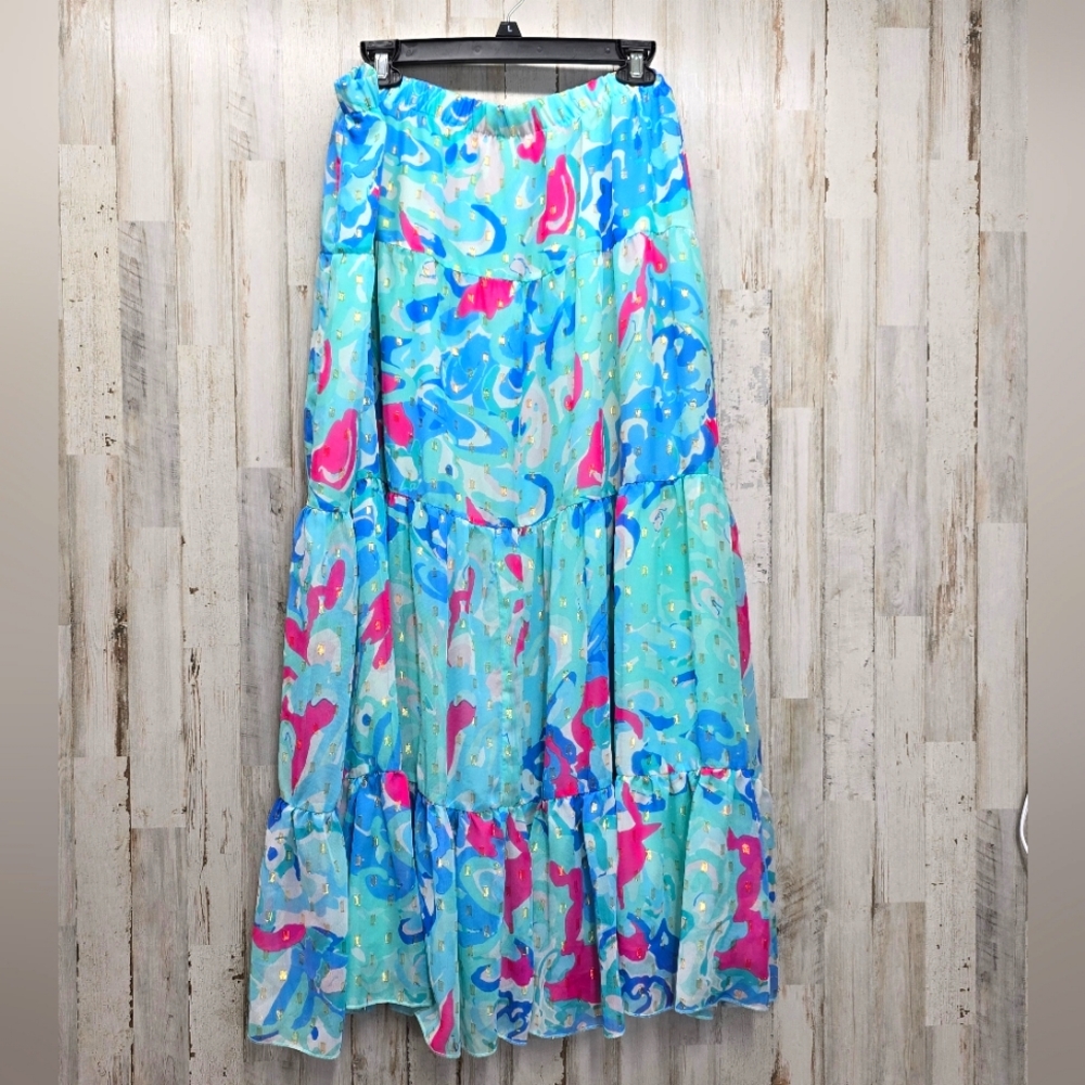 Peter Nygard Tiered Maxi Skirt Plus Size 22W 3X 20 22 Ruffled Beach Tropical